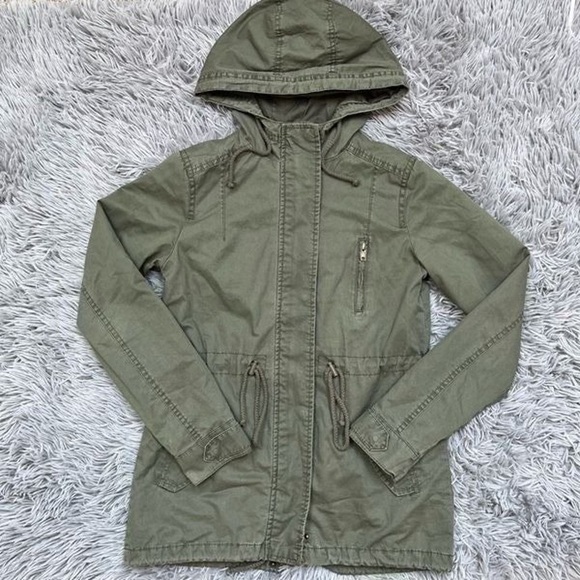 Ambiance Muted Olive Green Hooded Utility Jacket  - Size Medium - Picture 6 of 7